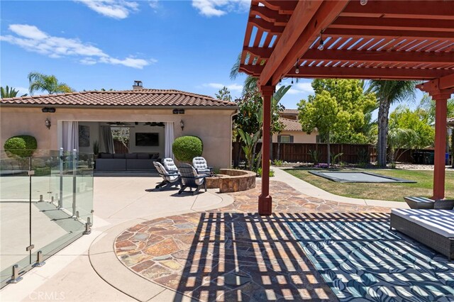 15020 Applewood Ct, San Diego, CA 92131 - view of patio featuring a pergola and a fire pit