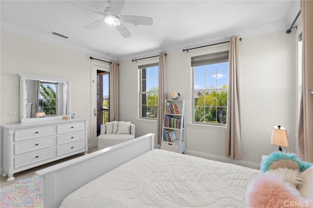 15020 Applewood Ct, San Diego, CA 92131 - bedroom featuring multiple windows, crown molding, baseboards, and a ceiling fan