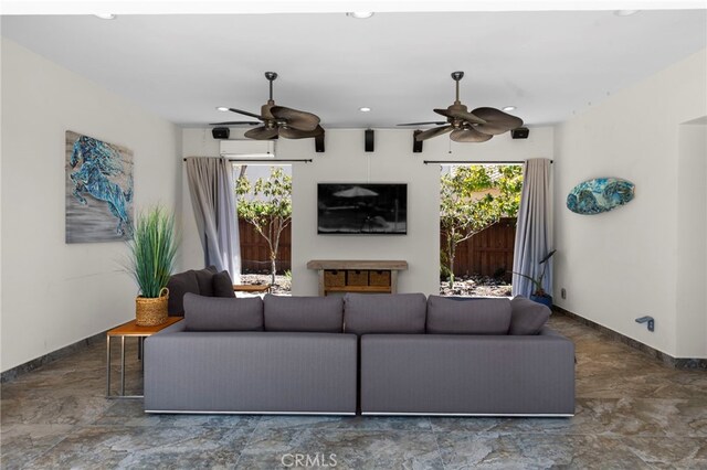 15020 Applewood Ct, San Diego, CA 92131 - living room featuring ceiling fan, baseboards, plenty of natural light, and recessed lighting