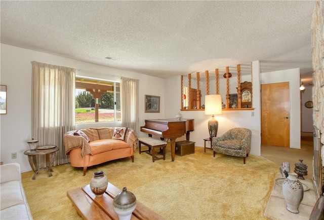 2661 Southview Ave, Arroyo Grande, CA 93420 - living room featuring a textured ceiling and carpet floors