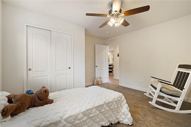 1612 San Jose Ln, Paradise, CA 95969 - carpeted bedroom featuring a closet, baseboards, and a ceiling fan