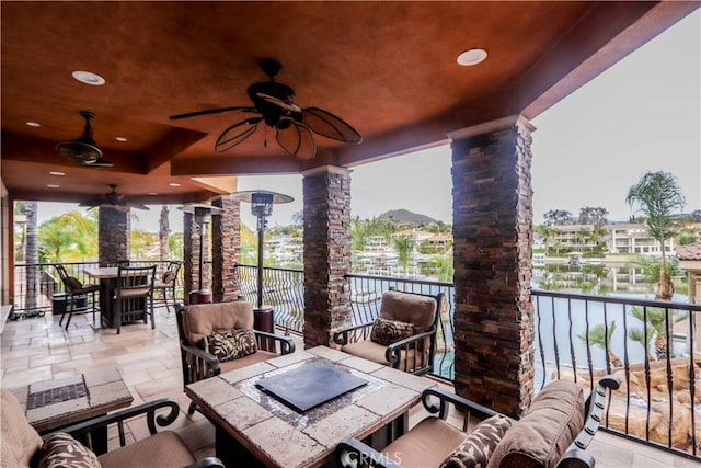 23180 Gray Fox Dr, Canyon Lake, CA 92587 - view of patio featuring ceiling fan, an outdoor hangout area, and outdoor dining space