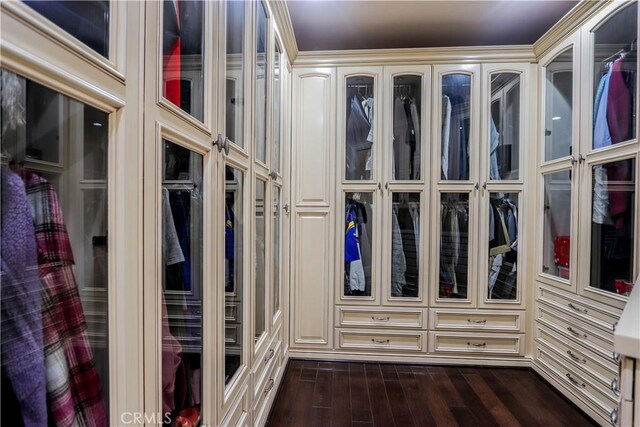 23180 Gray Fox Dr, Canyon Lake, CA 92587 - walk in closet with dark wood-type flooring