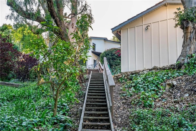 view of yard featuring stairs