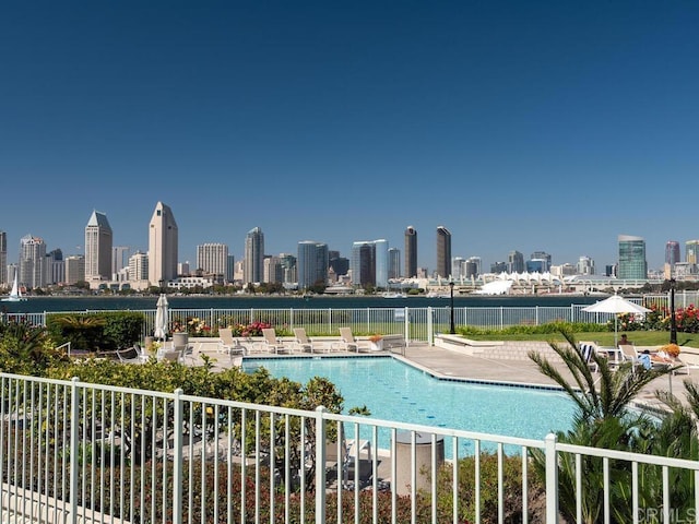 1099 1st St Unit 217, Coronado, CA 92118 - community pool featuring a patio, a view of skyline, and fence