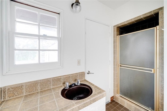 full bathroom featuring a sink and a shower stall