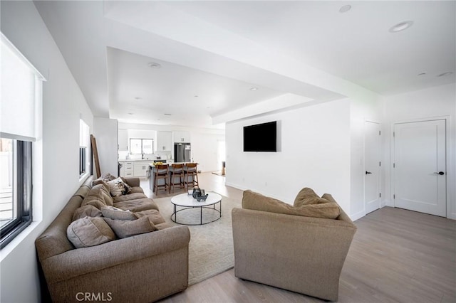 living area with light wood-type flooring