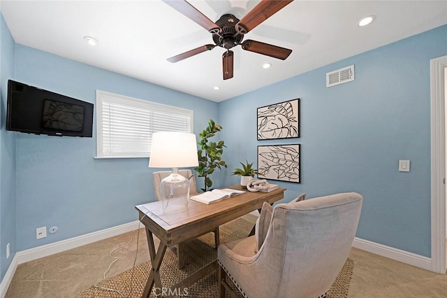173 N Magnolia Ave Unit A, Anaheim, CA 92801 - office area featuring ceiling fan, baseboards, and recessed lighting