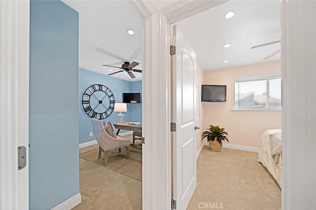 173 N Magnolia Ave Unit A, Anaheim, CA 92801 - hall featuring carpet, baseboards, a desk, and recessed lighting