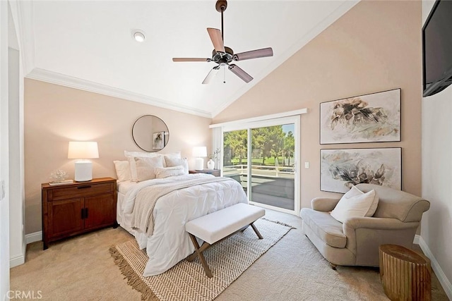173 N Magnolia Ave Unit A, Anaheim, CA 92801 - bedroom with access to outside, light carpet, crown molding, baseboards, and high vaulted ceiling