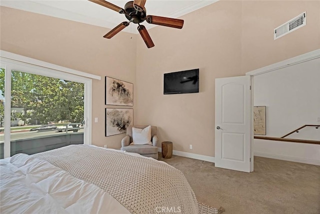 173 N Magnolia Ave Unit A, Anaheim, CA 92801 - carpeted bedroom with a towering ceiling, baseboards, and a ceiling fan