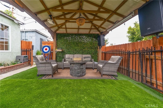 115 N Magnolia Ct, Compton, CA 90220 - view of patio / terrace featuring a gazebo, an outdoor living space with a fire pit, and a cooling unit
