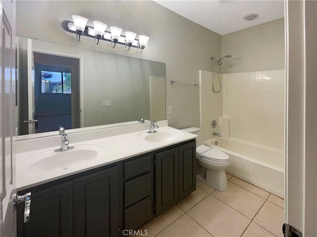 8424 Monique Ct, Riverside, CA 92508 - full bathroom with tile patterned floors, toilet, bathtub / shower combination, and double vanity