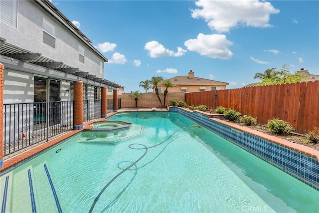870 E Bermuda Dunes Ct, Ontario, CA 91761 - view of swimming pool featuring a pergola, a pool with connected hot tub, and a fenced backyard