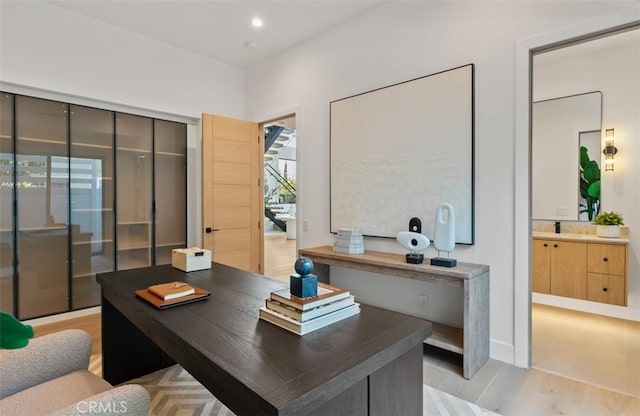 5772 Sierra Casa Rd, Irvine, CA 92603 - office space featuring light wood-style floors, a sink, and recessed lighting