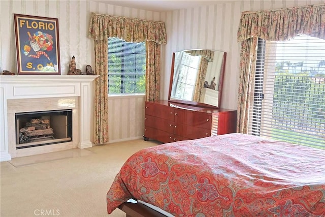 6508 Sandy Point Ct, Rancho Palos Verdes, CA 90275 - bedroom featuring wallpapered walls, carpet floors, and a fireplace
