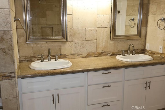 full bathroom featuring decorative backsplash and double vanity