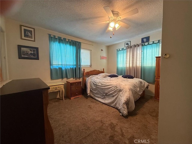 35014 Shasta St, Yucaipa, CA 92399 - bedroom featuring a textured ceiling, carpet flooring, and a ceiling fan