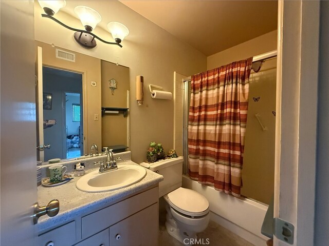 35014 Shasta St, Yucaipa, CA 92399 - bathroom featuring toilet, vanity, and shower / bath combination with curtain