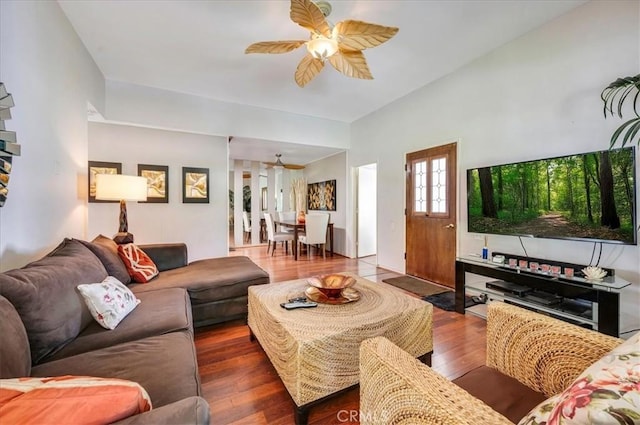 2049 Via Mariposa Unit E, Laguna Woods, CA 92637 - living area with a ceiling fan and wood finished floors