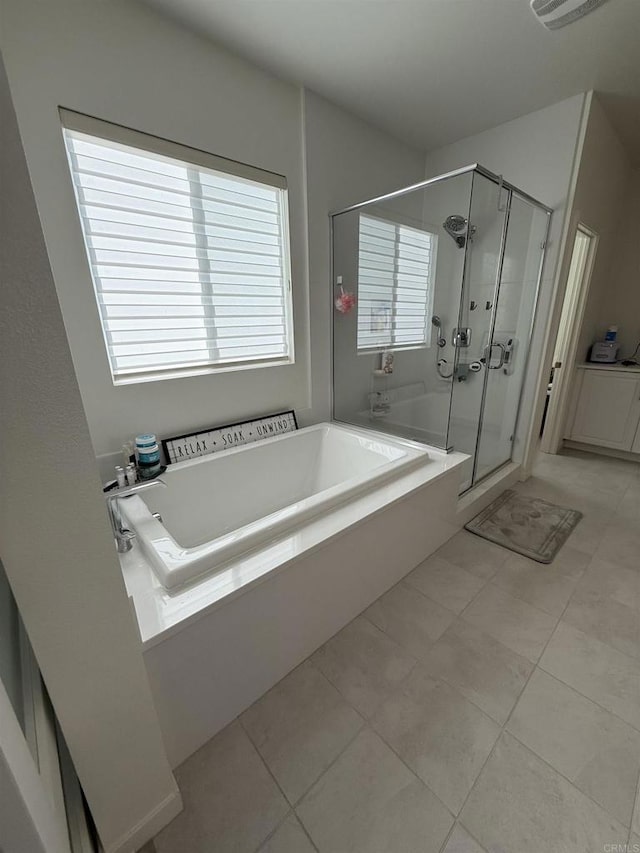 27983 Evergreen Way, Valley Center, CA 92082 - full bathroom with a stall shower, a garden tub, and tile patterned flooring