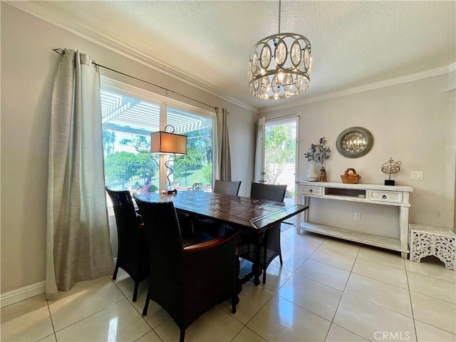 4166 Winged Foot Way, Chino Hills, CA 91709 - dining room featuring crown molding, a chandelier, a textured ceiling, and light tile patterned floors