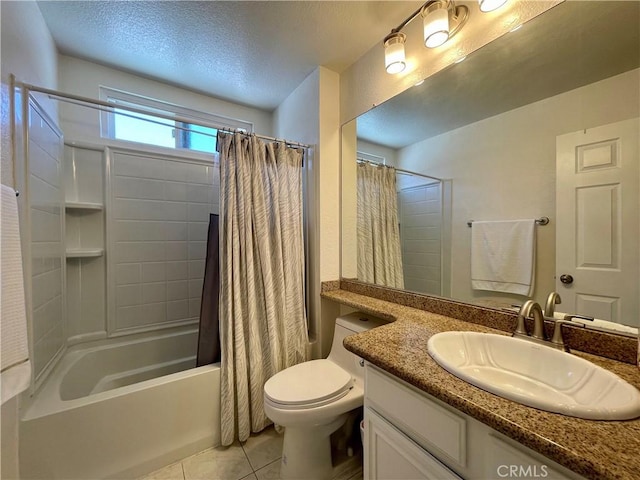 4166 Winged Foot Way, Chino Hills, CA 91709 - bathroom featuring tile patterned floors, shower / tub combo with curtain, vanity, toilet, and a textured ceiling