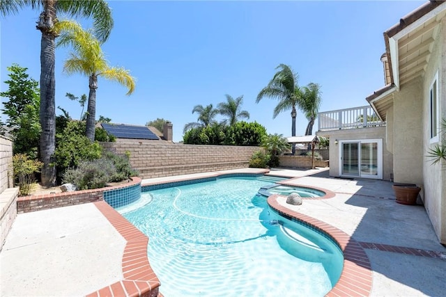 17275 Growers Cir, Yorba Linda, CA 92886 - view of swimming pool with a fenced backyard, a pool with connected hot tub, and a patio