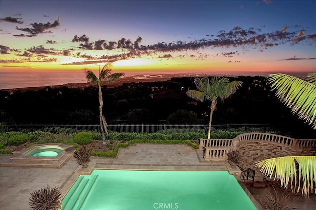 12 Skyridge, Newport Coast, CA 92657 - view of pool with an in-ground hot tub, a patio, and fence