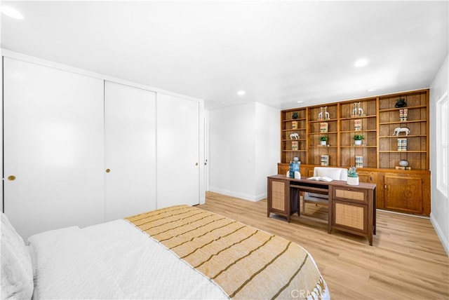 20 Grant, Irvine, CA 92620 - bedroom featuring light wood-type flooring, a closet, baseboards, and recessed lighting