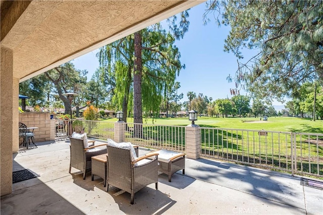 view of patio featuring golf course view