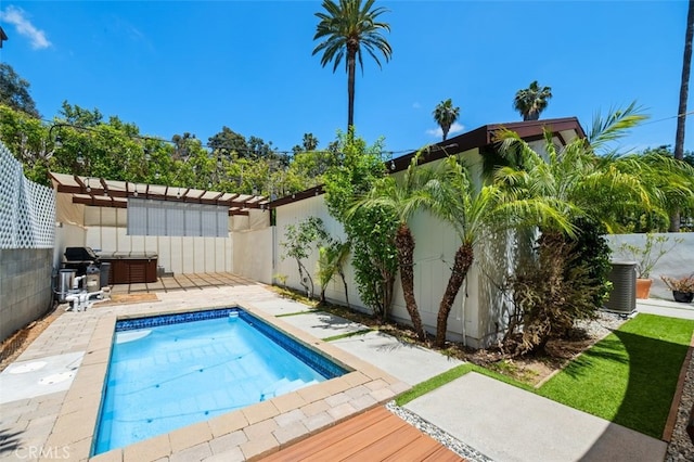 5653 Franklin Ave, Los Angeles, CA 90028 - view of pool with a pergola, a fenced backyard, a patio, and a grill