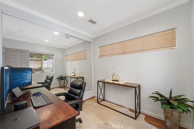 5653 Franklin Ave, Los Angeles, CA 90028 - office space featuring baseboards, crown molding, recessed lighting, and wood finished floors