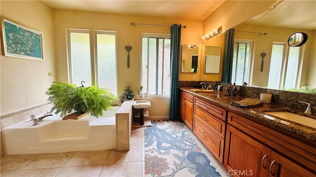 3160 Gotera Dr, Hacienda Heights, CA 91745 - bathroom with a garden tub, tile patterned flooring, and double vanity