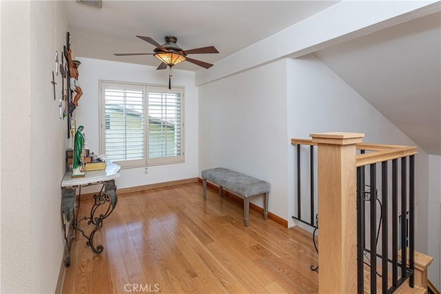 14048 Wagon Mound Rd, Rancho Cascades, CA 91342 - sitting room featuring light wood-style flooring, ceiling fan, and baseboards
