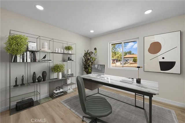 40635 159th St E, Lancaster, CA 93535 - office area with wood finished floors, recessed lighting, and baseboards