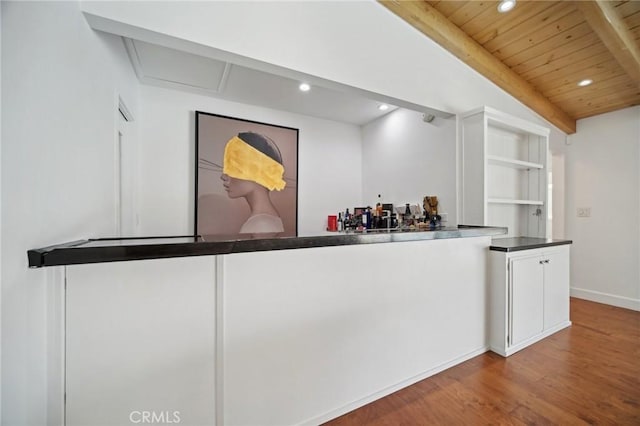12218 Sarazen Pl, Granada Hills, CA 91344 - indoor dry bar featuring recessed lighting, wooden ceiling, wood finished floors, and baseboards
