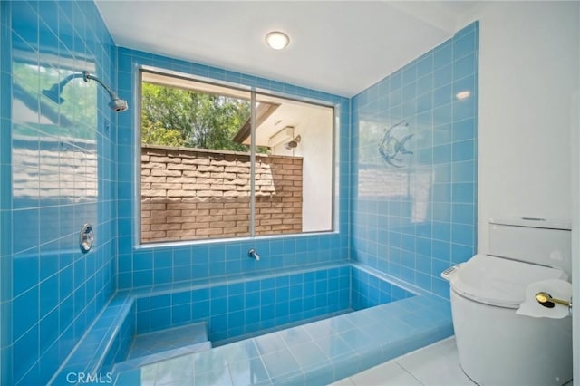 12218 Sarazen Pl, Granada Hills, CA 91344 - full bath with a tile shower, tile patterned flooring, and toilet