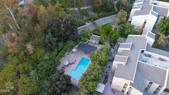 aerial view of a pool