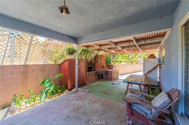 3784 Newton St, Torrance, CA 90505 - view of patio / terrace with an outdoor brick fireplace and a fenced backyard