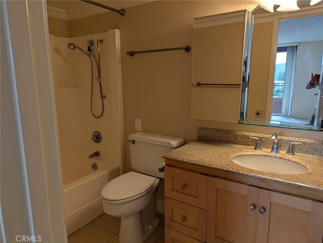 24055 Paseo Del Lago Unit 963, Laguna Woods, CA 92637 - full bathroom with vanity, toilet, tile patterned flooring, shower / washtub combination, and crown molding