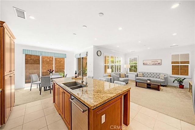 114 Yuba, Irvine, CA 92620 - kitchen featuring light carpet, a sink, light tile patterned floors, and recessed lighting