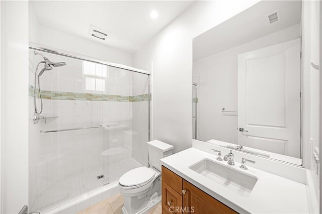 114 Yuba, Irvine, CA 92620 - bathroom with toilet, a shower stall, vanity, and tile patterned floors