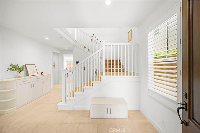 114 Yuba, Irvine, CA 92620 - staircase with recessed lighting, tile patterned flooring, and baseboards