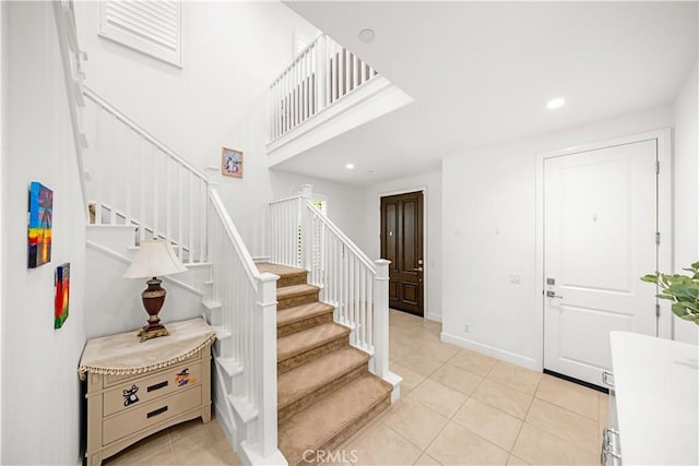 114 Yuba, Irvine, CA 92620 - entrance foyer featuring stairway, light tile patterned flooring, recessed lighting, and baseboards