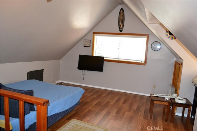 15433 Acacia Way, Pine Mountain Club, CA 93225 - bedroom featuring wood finished floors, baseboards, and vaulted ceiling