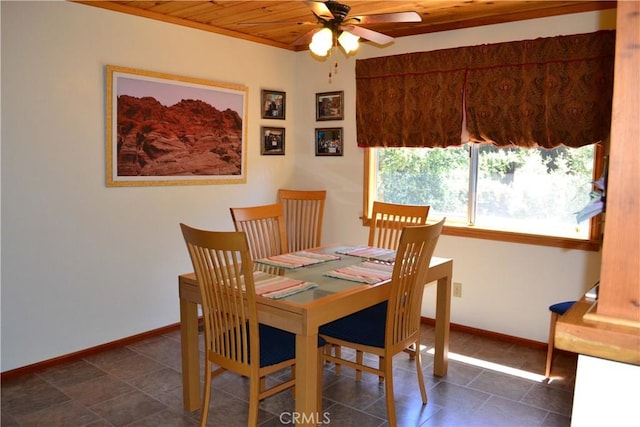 15433 Acacia Way, Pine Mountain Club, CA 93225 - dining space featuring ceiling fan, wooden ceiling, and baseboards
