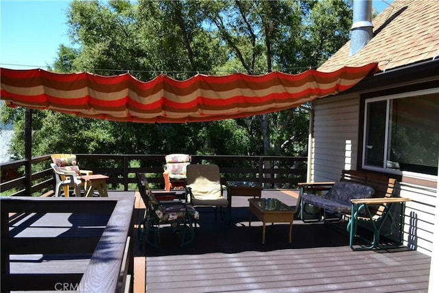 15433 Acacia Way, Pine Mountain Club, CA 93225 - wooden deck with an outdoor hangout area