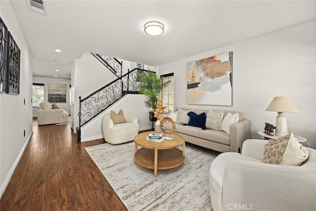 356 Freedom, Upland, CA 91786 - living room with wood finished floors, stairway, baseboards, and recessed lighting