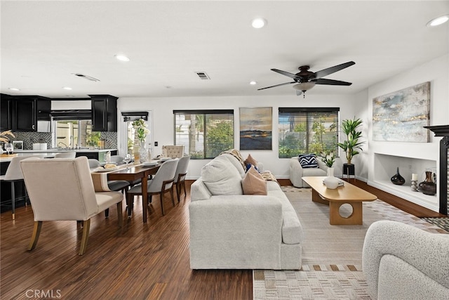 356 Freedom, Upland, CA 91786 - living room featuring recessed lighting, light wood finished floors, plenty of natural light, ceiling fan, and baseboards